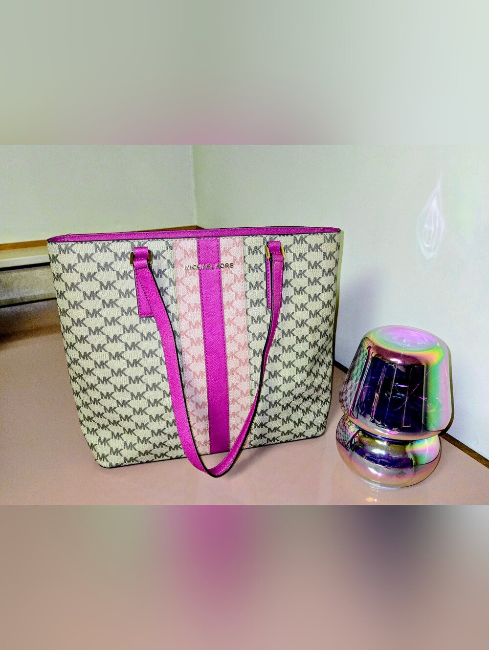 Michael Kors Hot Pink Saffiano Shoulder Bag with Gold Hardware